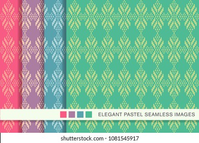 Seamless pastel background set Cross Stitch Line Geometry Check, collection of stylish vintage retro pattern ideal for greeting card banner or wallpaper design.
