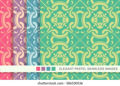 Seamless pastel background set cross round curve kaleidoscope