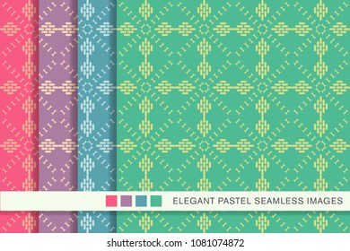 Seamless pastel background set Curve Check Cross Frame Geometry, collection of stylish vintage retro pattern ideal for greeting card banner or wallpaper design.