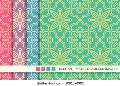 Seamless pastel background set Curve Cross Round Frame flower, collection of stylish vintage retro pattern ideal for greeting card banner or wallpaper design.