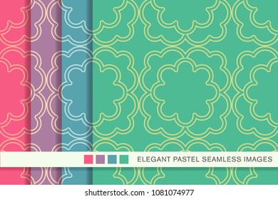 Seamless pastel background set Curve Cross Frame Flower, collection of stylish vintage retro pattern ideal for greeting card banner or wallpaper design.