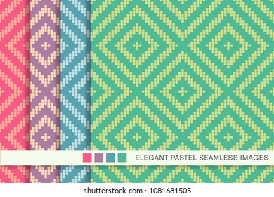 Seamless pastel background set Curve Cross Line Check Square Frame, collection of stylish vintage retro pattern ideal for greeting card banner or wallpaper design.