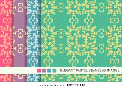 Seamless pastel background set Curve Square Cross Leaf Flower Chain, collection of stylish vintage retro pattern ideal for greeting card banner or wallpaper design.