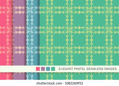 Seamless pastel background set Curve Polygon Cross Frame Diamond Check Gem, collection of stylish vintage retro pattern ideal for greeting card banner or wallpaper design.