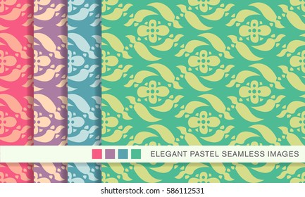 Seamless pastel background set curve spiral flower geometry
