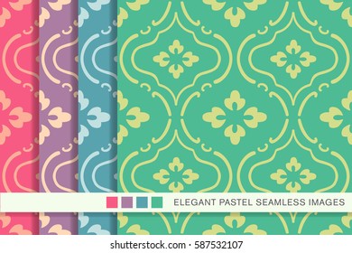 Seamless pastel background set curve cross line flower