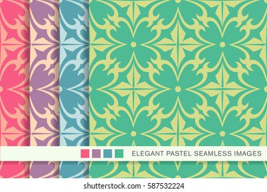Seamless pastel background set curve round cross flower