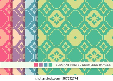 Seamless pastel background set curve cross flower tracery