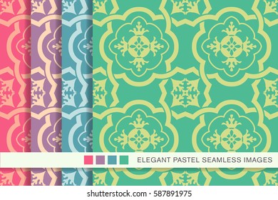Seamless pastel background set curve cross frame flower