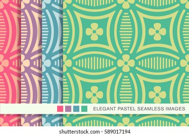 Seamless pastel background set curve round cross flower line