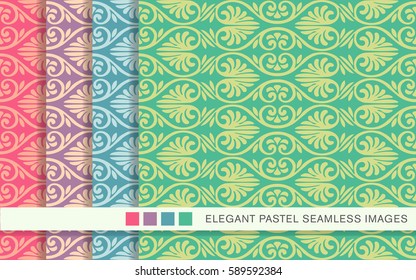 Seamless pastel background set curve spiral fan shape flower