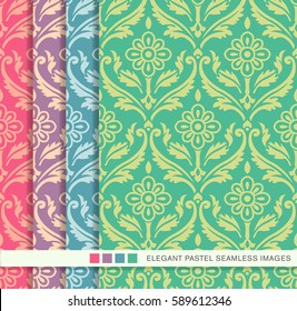 Seamless pastel background set curve spiral cross leaf flower