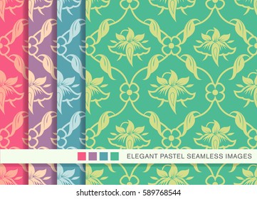Seamless pastel background set curve cross leaf vine flower