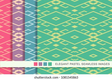 Seamless pastel background set Diamond Check Cross Tracery Frame, collection of stylish vintage retro pattern ideal for greeting card banner or wallpaper design.