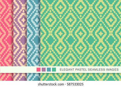 Seamless pastel background set diamond check cross geometry