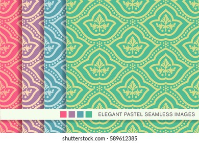 Seamless pastel background set dot curve line round flower