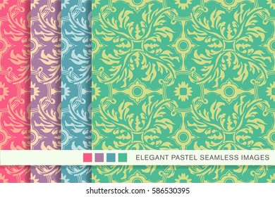 Seamless pastel background set feather spiral round cross flower