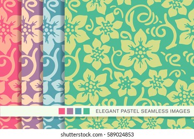 Seamless pastel background set flower curve spiral stem