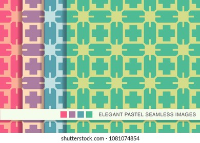 Seamless pastel background set Geometry Cross Polygon Frame, collection of stylish vintage retro pattern ideal for greeting card banner or wallpaper design.