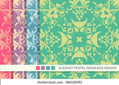 Seamless pastel background set geometry kaleidoscope
