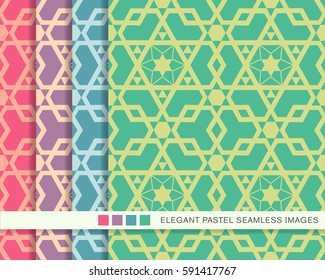 Seamless pastel background set Islamic geometry polygon star frame