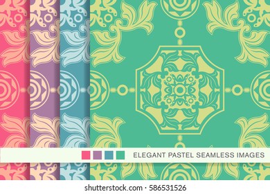 Seamless pastel background set leaf round polygon geometry