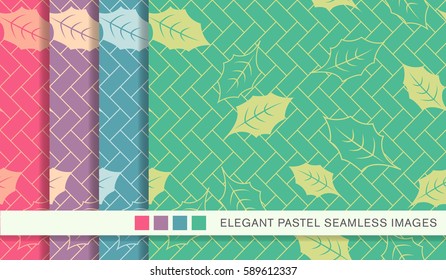 Seamless pastel background set leaf square geometry cross