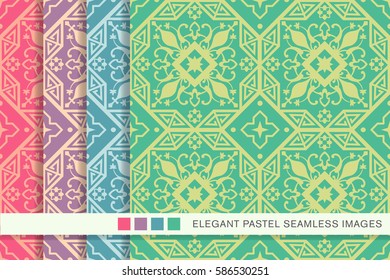Seamless pastel background set octagon geometry cross flower vine