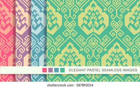 Seamless pastel background set oriental spiral geometry spiral line