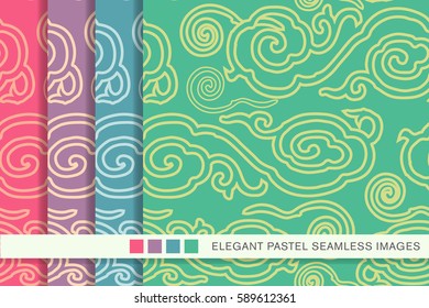 Seamless pastel background set oriental Chinese cloud pattern