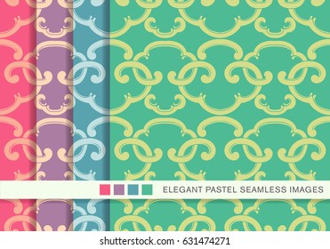 Seamless pastel background set oriental spiral cross geometry frame