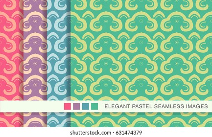Seamless pastel background set oriental curve cross round frame