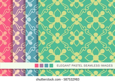 Seamless pastel background set outline flower leaf
