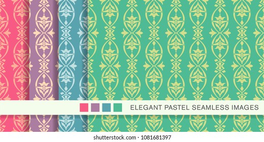 Seamless pastel background set Oval Curve Cross Frame Flower, collection of stylish vintage retro pattern ideal for greeting card banner or wallpaper design.