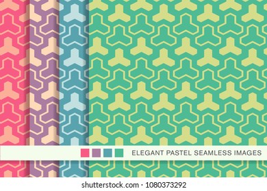 Seamless pastel background set Polygon Geometry Cross Triangle, collection of stylish vintage retro pattern ideal for greeting card banner or wallpaper design.