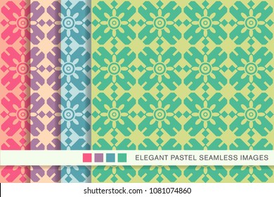 Seamless pastel background set Polygon Geometry Round Cross Frame Flower, collection of stylish vintage retro pattern ideal for greeting card banner or wallpaper design.