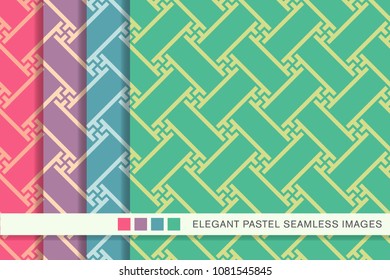 Seamless pastel background set Polygon Spiral Vortex Cross Tracery Frame, collection of stylish vintage retro pattern ideal for greeting card banner or wallpaper design.