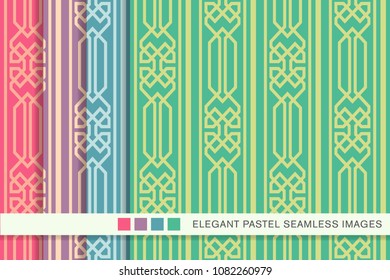 Seamless pastel background set Polygon Check Geometry Cross Frame Line, collection of stylish vintage retro pattern ideal for greeting card banner or wallpaper design.