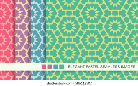 Seamless pastel background set polygon geometry cross flower