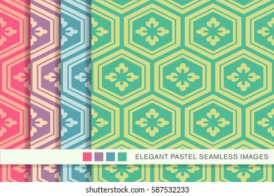 Seamless pastel background set polygon frame flower
