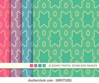 Seamless pastel background set polygon cross star frame