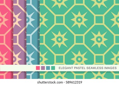 Seamless pastel background set polygon square cross frame flower