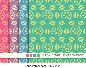 Seamless pastel background set polygon cross triangle flower