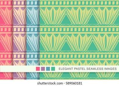 Seamless pastel background set primitive sawtooth square triangle