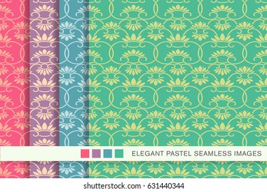 Seamless pastel background set retro China spiral curve cross vine flower
