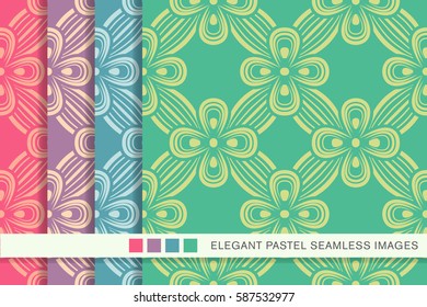 Seamless pastel background set ribbon cross flower