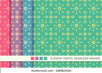 Seamless pastel background set Round Cross Square Frame Flower, collection of stylish vintage retro pattern ideal for greeting card banner or wallpaper design.