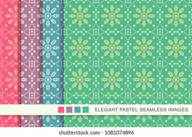 Seamless pastel background set Round Check Cross Frame Flower, collection of stylish vintage retro pattern ideal for greeting card banner or wallpaper design.