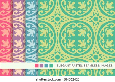 seamless pastel background set round nature flower vine