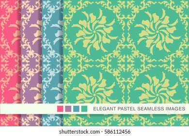 Seamless pastel background set round spiral vine kaleidoscope